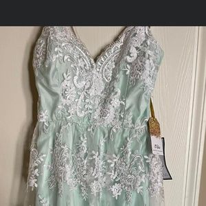 White/mint long prom dress